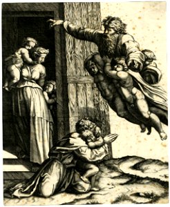 Marcantonio - After - God, carried by three angels, appearing to Noah and his family, after the Flood, H,1.9