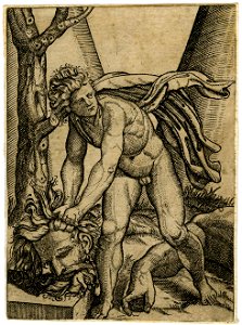 Marcantonio - After - David leaning forward to pick up the head of Goliath; copy in reverse after Marcantonio, 1854,1111.110