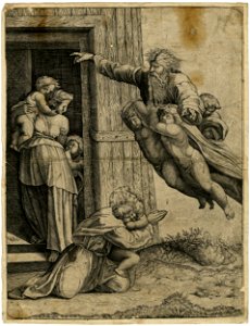 Marcantonio - After - God, carried by three angels, appearing to Noah and his family, after the Flood, V,4.25