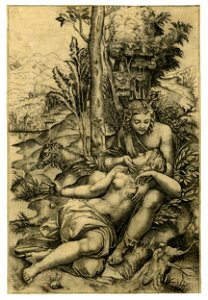 Marcantonio - After - Medor sitting on the ground, looking down at and caressing Angelica whose head lies in his lap, 1863,0725.1740