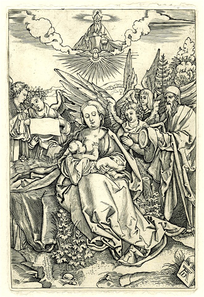 Marcantonio - Modern impression of the seated Virgin breast-feeding the Child with St Joseph standing behind on the right, accompanied by five angels, 1860,0414.481