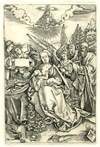 Marcantonio - Modern impression of the seated Virgin breast-feeding the Child with St Joseph standing behind on the right, accompanied by five angels, 1860,0414.481