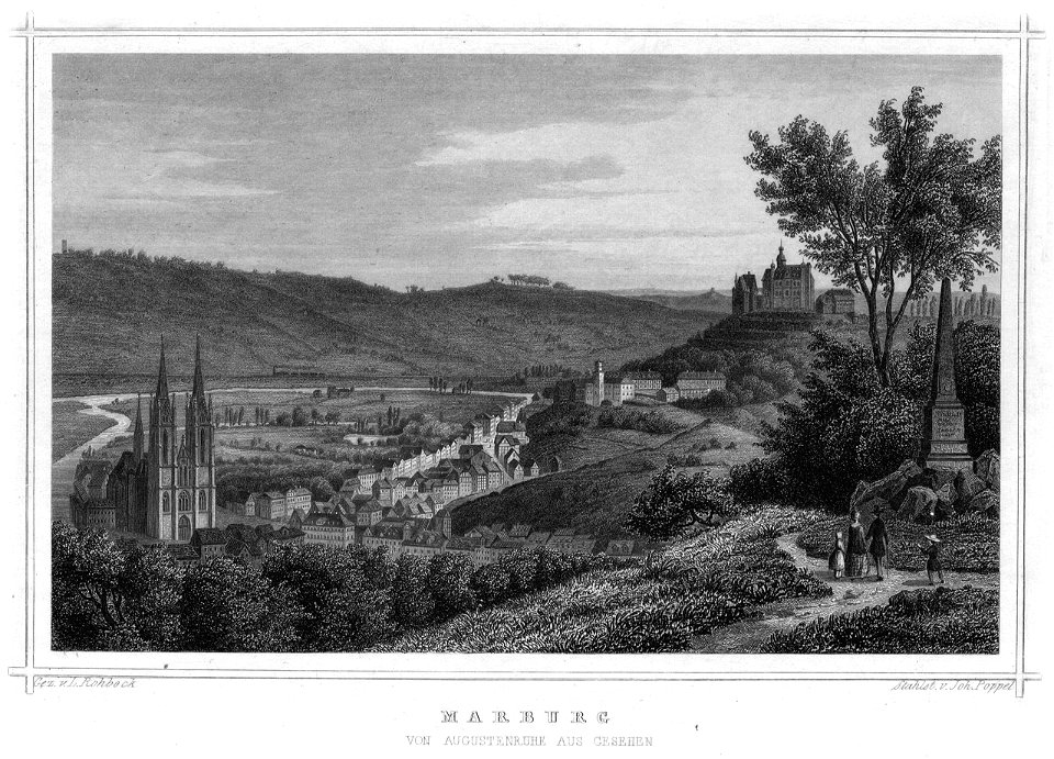 Marburg 1850 Blick von der Augustenruhe Ludwig Rohbock
