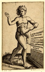 Marcantonio - A deformed young man, nude, with a headless young child's body attached by the neck to the chest of the young man, 1854,0513.42