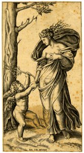 Marcantonio - After - Peace, personified as a woman standing in a landscape with a tree at left, H,3.37