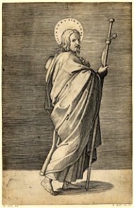 Marcantonio - St James Major holding a pilgrim staff in his right hand., 1857,0711.4