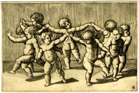 Marcantonio - After - Two winged cupids dance with seven wingless cupids with their arms joined in a circle, V,6.42