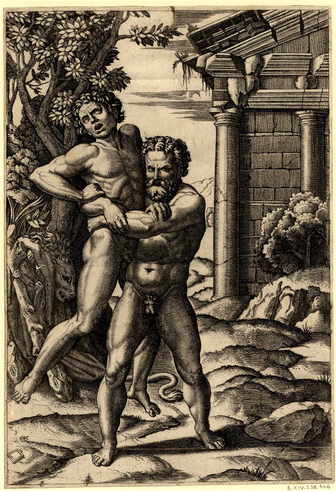 Marcantonio - Hercules, grasping Antaeus by the waist and lifting him off his feet with both arms, 1868,0822.48