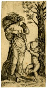 Marcantonio - After - Peace, personified as a woman standing in a landscape with a tree at right, H,3.38