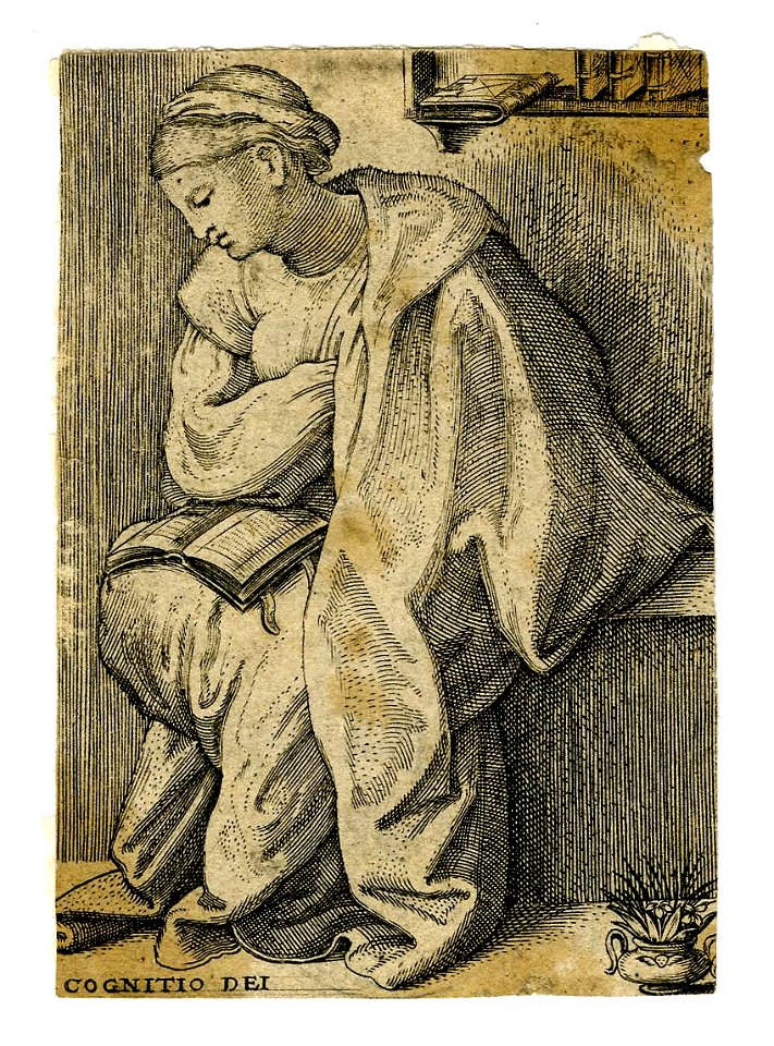 Marcantonio - After - Young woman sitting sideways, viewed in profile facing left, with head inclined downwards, 1850,0612.411