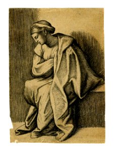 Marcantonio - After - Young woman sitting sideways, viewed in profile facing left, with head inclined downwards, 1981,U.2171