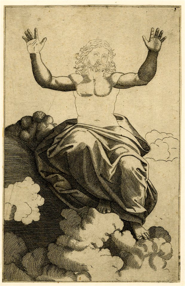 Marcantonio - After - Christ seated on a cloud with his arms upraised, 1871,0812.1663