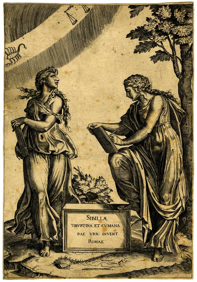 Marcantonio - After - A woman standing at right, resting her right foot atop an uninscribed socle and writing in a book which she supports on her right knee, H,3.41