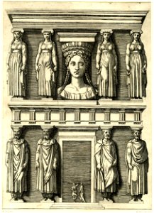 Marcantonio - An architectural façade with four caryatids and four telamones, 1973,U.91