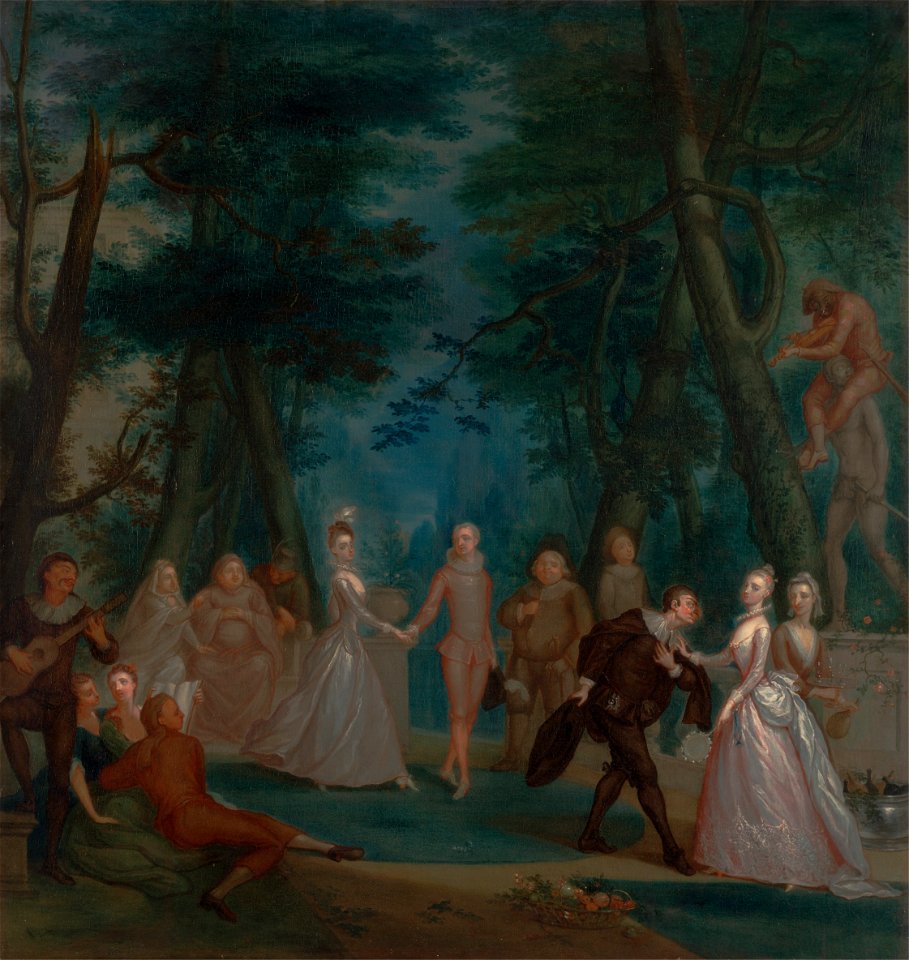 Marcellus Laroon the Younger - Scene in a park, with figures from the Commedia dell'Arte - Google Art Project