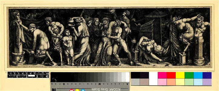 Marcantonio - Bacchanal scene, Silenus supported by two bacchants at centre, 1868,0808.3181