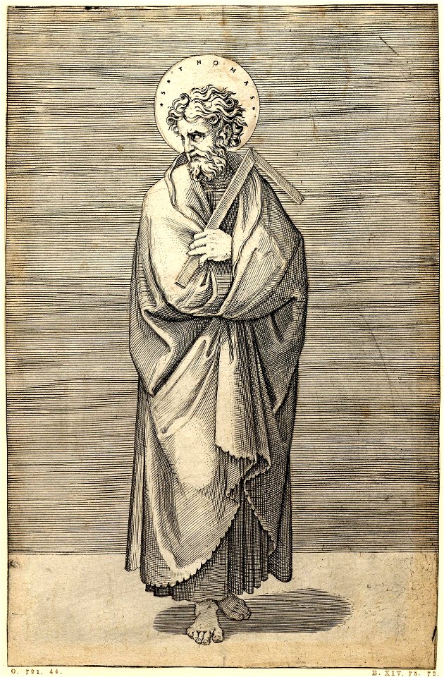 Marcantonio - St Thomas standing with arms crossed and enveloped in his robes, 1857,0711.9
