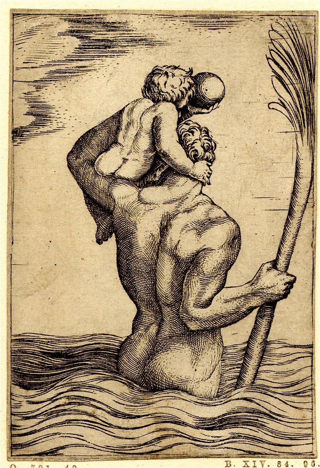 Marcantonio - St Christopher, seen from behind, crossing the sea, 1857,0711.14