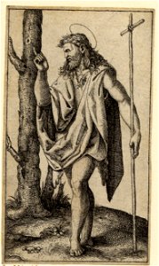 Marcantonio - St John the Baptist raising his right hand as if in prayer and holding in his left hand a long stick surmounted by a cross, 1846,0509.108