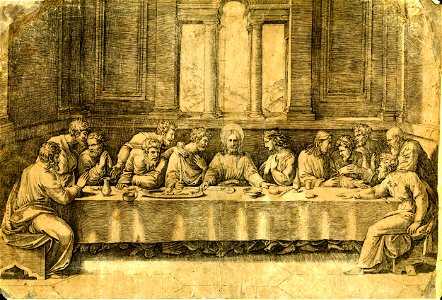 Marcantonio - The Last Supper in a long room with the feet of the apostles seen under the table; after Raphael. c.1515-16, V,5.37