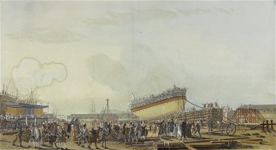 Lancement du vaisseau le Caton à Toulon en 1777