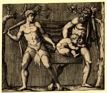 Marcantonio - Two fauns carrying a chld in a basket, 1910,0212.334