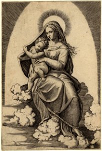 Marcantonio - The Virgin seated on clouds holding the Christ Child on her right knee, 1868,0822.30