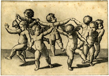 Marcantonio - Two winged cupids dance with seven wingless cupids with their arms joined in a circle, 1895,0915.118