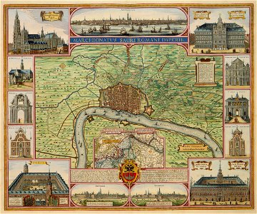 Marchionatus Sacri Romani Imperii - Antwerpen, het markgraafschap en de belangrijkste gebouwen (Claes Jansz. Visscher, 1624)