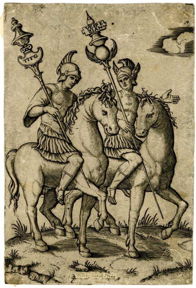 Marcantonio - Titus and Vespasian on horseback each carrying a standard bearing their name, 1982,U.3573