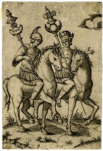 Marcantonio - Titus and Vespasian on horseback each carrying a standard bearing their name, 1982,U.3573
