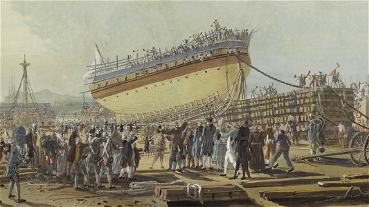 Lancement du vaisseau de 64 canons le Caton à Toulon en 1777
