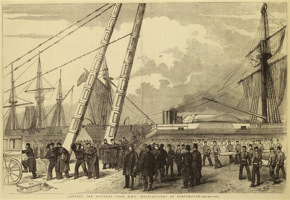 Landing the Wounded from HMS Retribution, at Portsmouth ILN 1855
