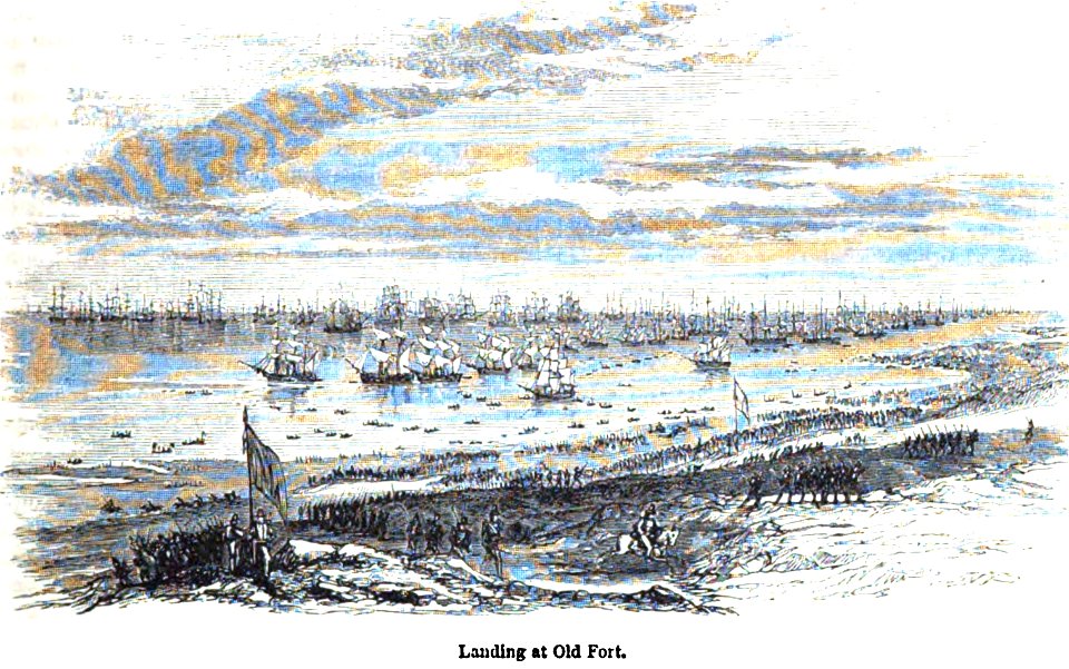 Landing at Old Fort. George Dodd. Pictorial history of the Russian war 1854-5-6