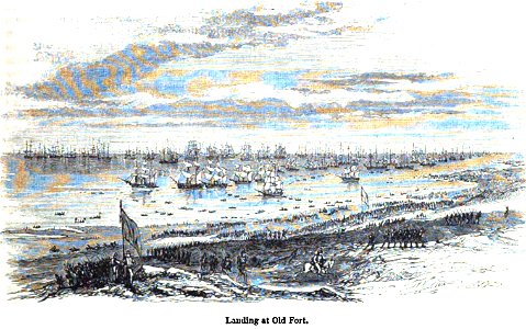 Landing at Old Fort. George Dodd. Pictorial history of the Russian war 1854-5-6. Free illustration for personal and commercial use.