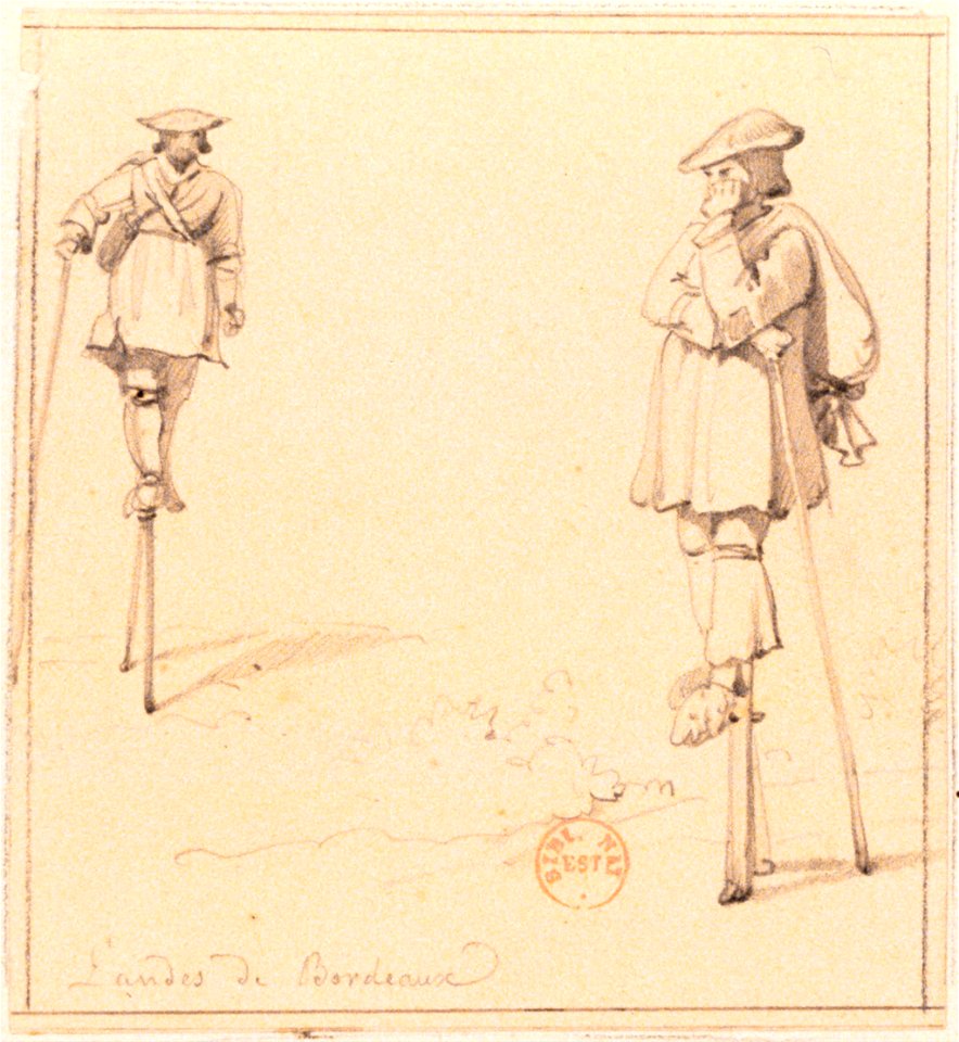 Landes de Bordeaux. Bergers montés sur des échasses (Claude-Félix-Théodore d'Aligny)