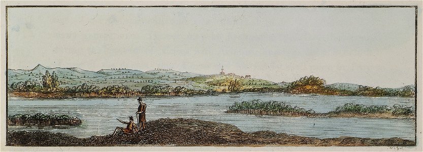 Landscape around the shores of Simoes river in the plain of Troy - Gell William Sir - 1804. Free illustration for personal and commercial use.