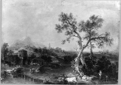 Landscape with Wooden Bridge and Cattle (Francesco Zuccarelli) - Nationalmuseum - 17548