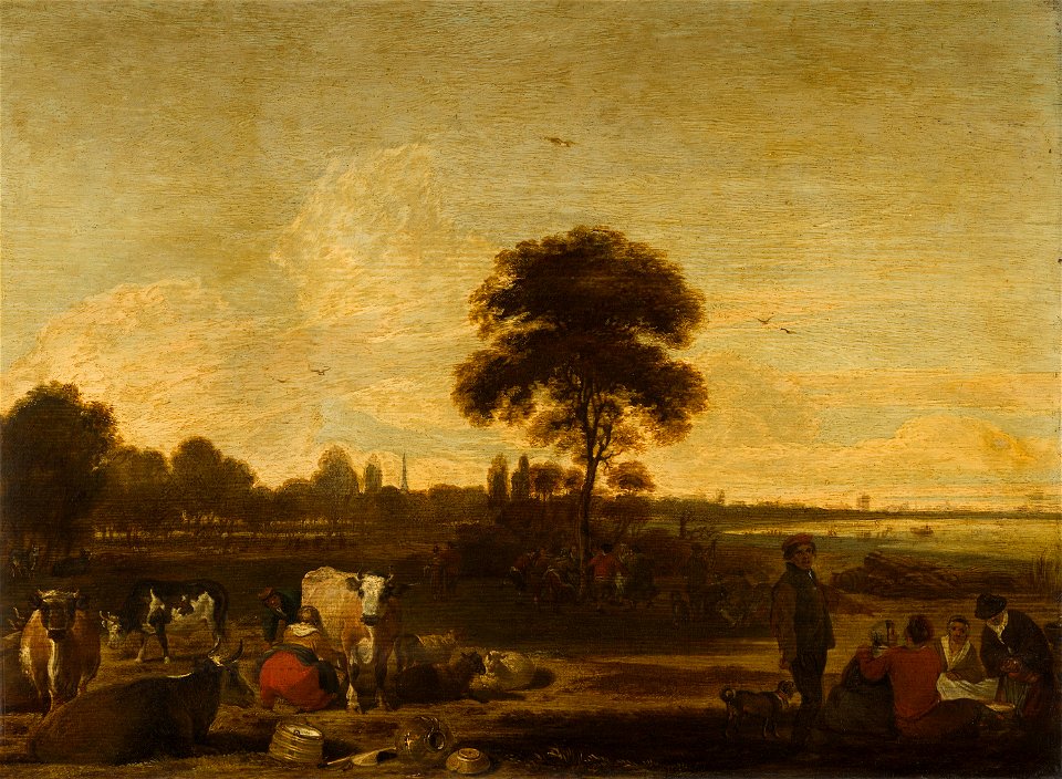 Landscape with Herdsmen and Cattle by Cornelis Saftleven Mauritshuis 538