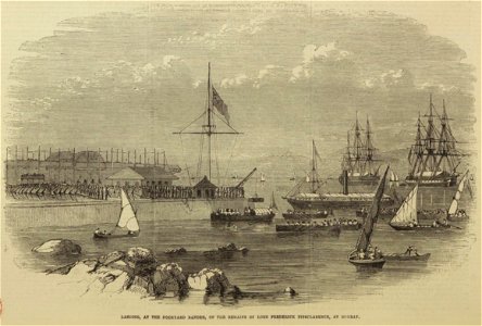 Landing, at the Dockyard Bander, of the Remains of Lord Frederick Fitzclarence, at Bombay ILN - 1855