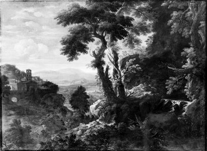 Landscape with a Waterfall and a Convent - Nationalmuseum - 17811. Free illustration for personal and commercial use.