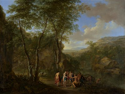 Landscape with the Judgement of Paris by Jan Both and Cornelis van Poelenburch. Free illustration for personal and commercial use.