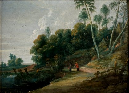 Landscape with a Road near a Lake - Nationalmuseum - 18084. Free illustration for personal and commercial use.