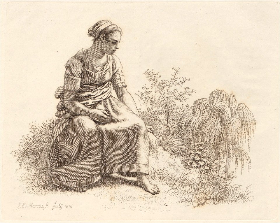Landschap met rustende vrouw en wilgenboom, objectnr A 12626