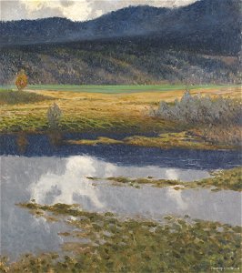Landscape with river and mountains in the background