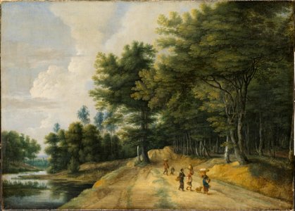 Landscape with a Road through a Wood of Beeches (Lucas van Uden) - Nationalmuseum - 18150. Free illustration for personal and commercial use.