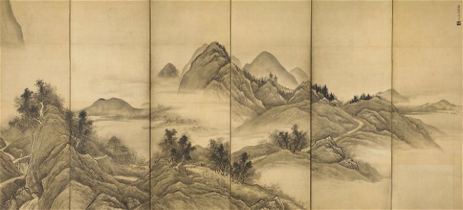 Landscape byobu by Sesshu (Freer)