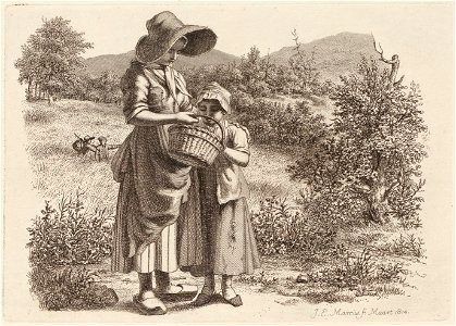 Landschap met vrouw en kind op de voorgrond, objectnr A 12598