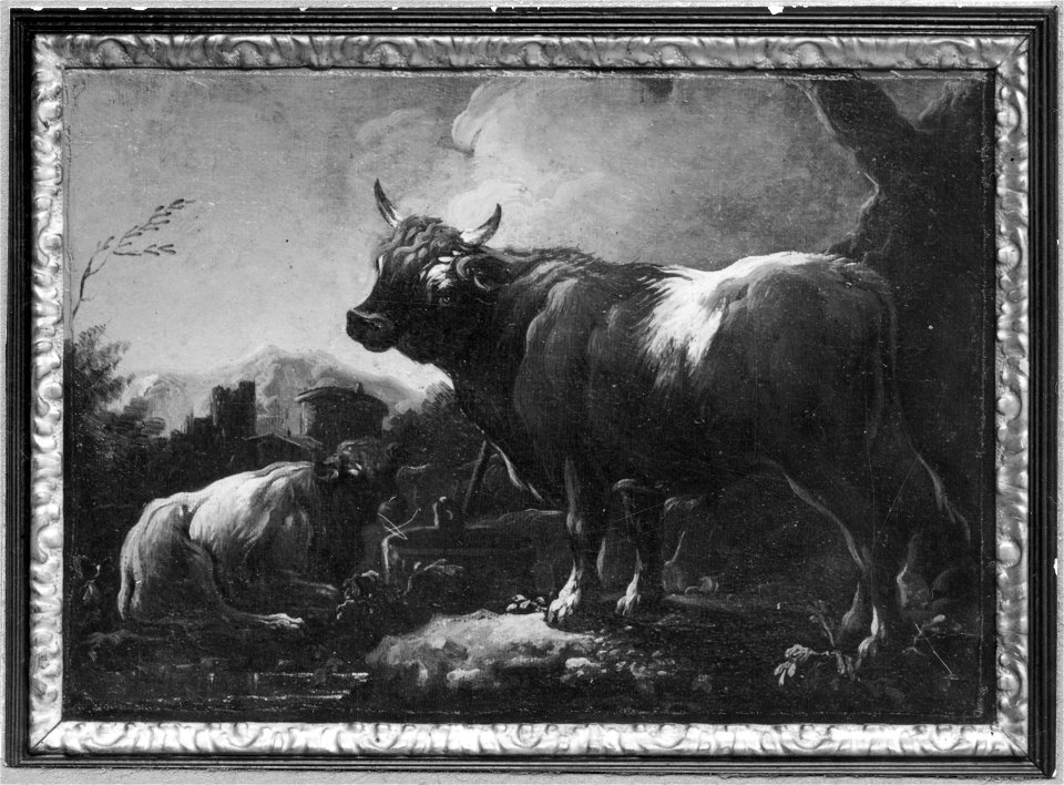 Landscape with a Bull and a Resting Cow (Cajetan Roos) - Nationalmuseum - 17237