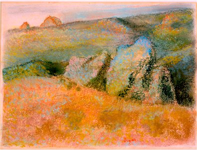 Landscape with Rocks by Edgar Degas, pastel over monotype, High Museum of Art. Free illustration for personal and commercial use.